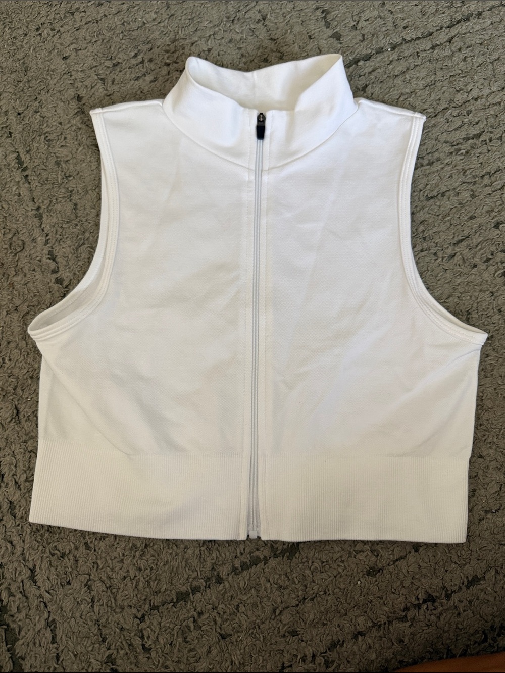 Sleeveless Full-Zip Mock Neck Top - White
